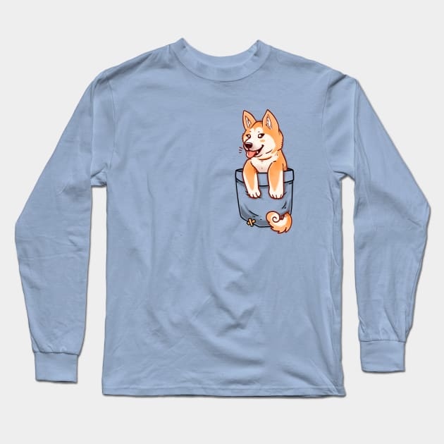 Pocket Cute Akita Puppy Long Sleeve T-Shirt by TechraPockets